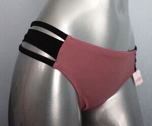 PINK Victoria's Secret Nwt Begonia & Black Banded Strappy Bikini Bottom XS
